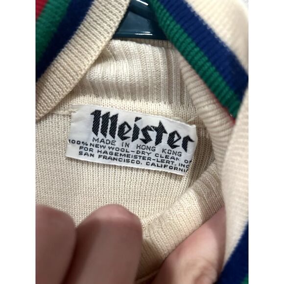 Meister Women's Size 34 Knit Wool Turtleneck Sweater Cream Stripes Sleeve - Picture 5 of 6